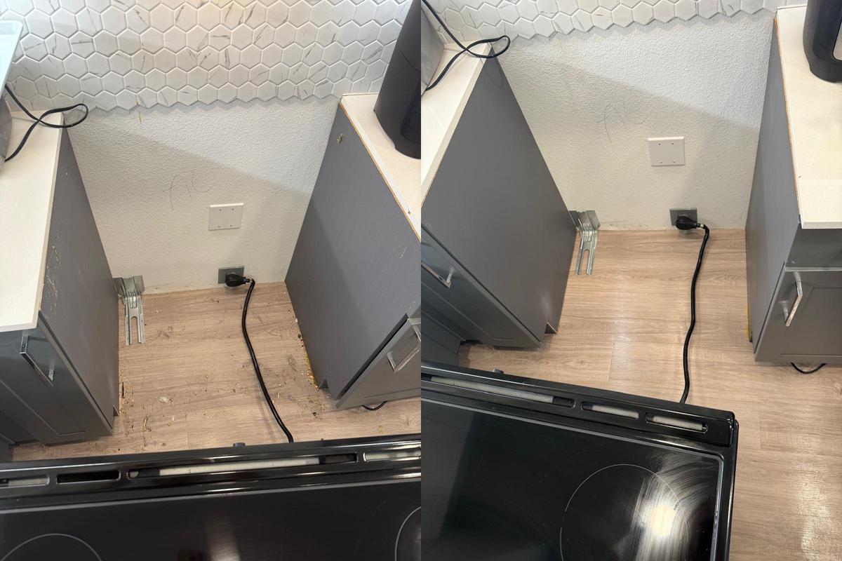Behind stove before and after deep clean