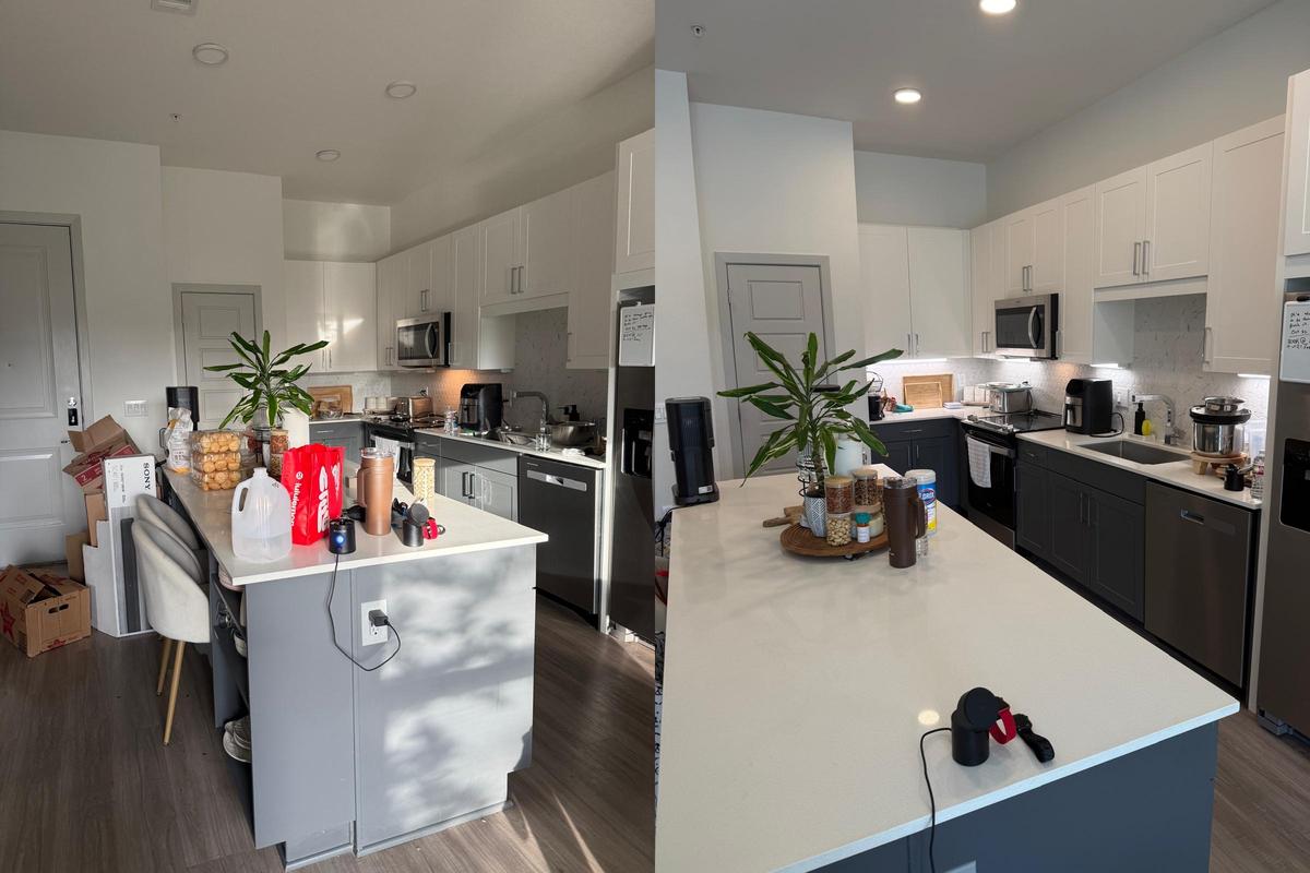 Kitchen before and after cleaning