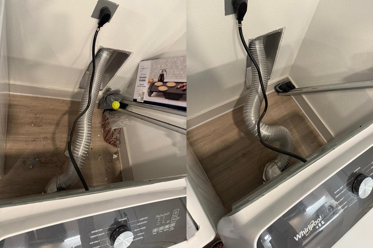 Behind dryer before and after cleaning