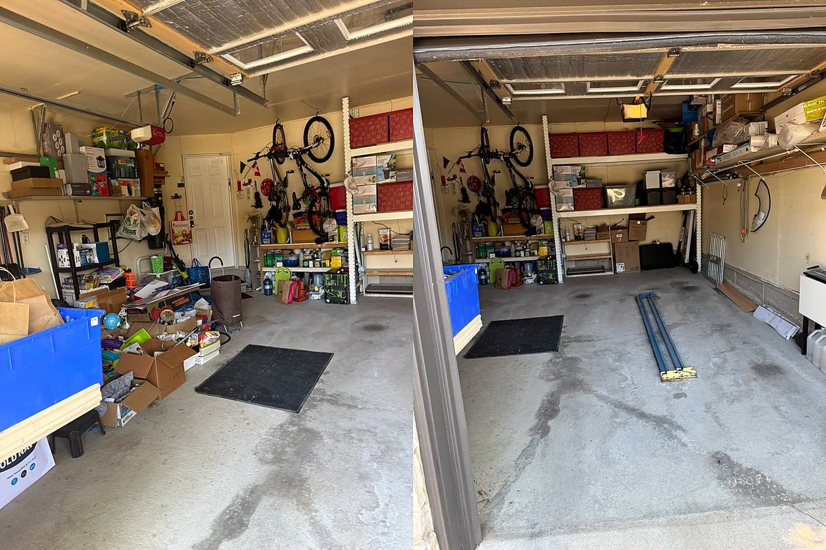 Garage before and after clean-up and reorganization