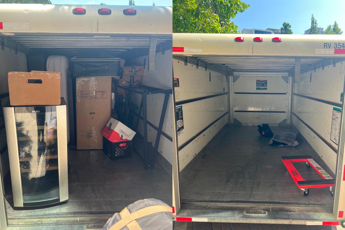 Moving truck before and after unloading